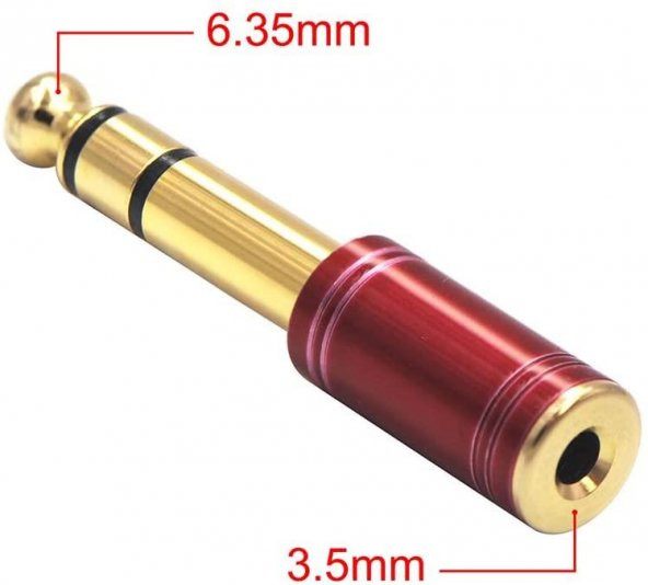 6.3 mm Stereo Erkek to 3.5 mm Dişi Kaliteli Çevirici Kırmızı - Resim 2