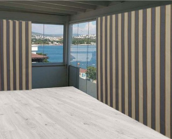 Ceylan Home Balkon Perdesi Gri Krem Çizgili 775x250