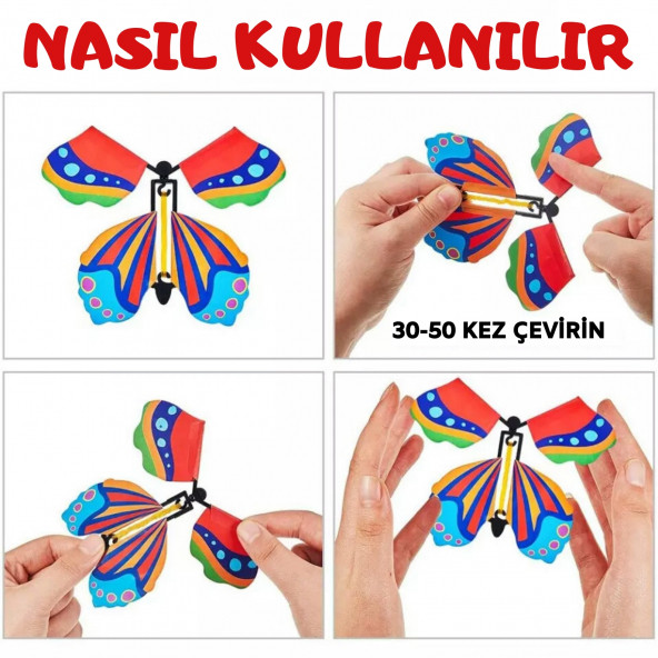 SİHİRLİ UÇAN KELEBEK KURMALI SÜRPRİZ / ŞAKA OYUNCAĞI (5 ADET) - 3