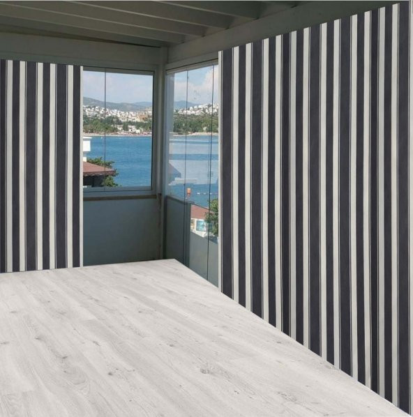 Ceylan Home Balkon Perdesi Gri Beyaz Çizgili 425x250