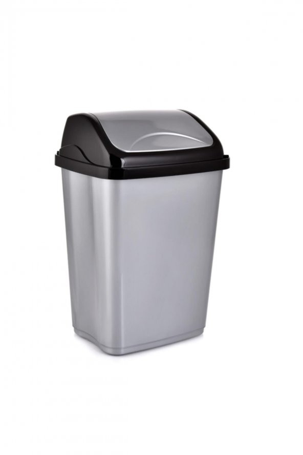 Polytime Sallanır Kapak Ofis Banyo Mutfak Bahçe Çöp Kutusu Kovası / 50 Litre / Gri / 68 x 41 x 33 Cm.
