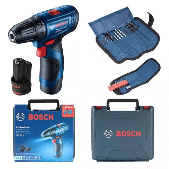 Bosch GSR 120-Li 2 Ah Çift Akülü Vidalama ve 23 Parça Uç Seti