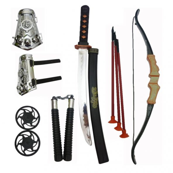 11 Parça Set Ninja Profesyonel Oyuncak Savaşcı 51cm Yay 41cm Kılıç