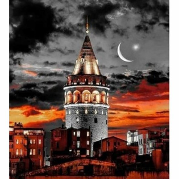 Canvas Galata Kulesi Renkli Sayılarla Boyama Seti  Duvar Sticker Rulo 40 x 50 cm