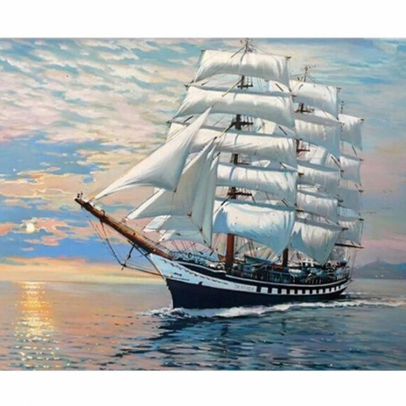 Canvas Yelkenli Gemi Sayılarla Boyama Seti  Rulo 50 x 65 cm