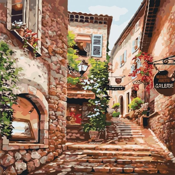 Canvas Arnavut Kaldırımlı Taş Sokaklar Sayılarla Boyama Seti  Duvar Sticker Rulo 50 x 65 cm - 1