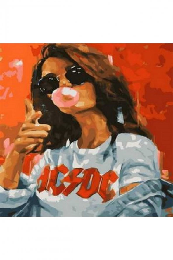 Canvas Rockçı Kız Sayılarla Boyama Seti   Duvar Sticker Rulo 90 x 110 cm - 1