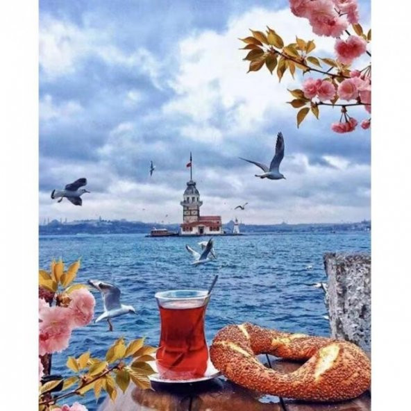 Canvas Üsküdar da Çay Simit Sayılarla Boyama Seti  Duvar Sticker Rulo 70 x 90 cm
