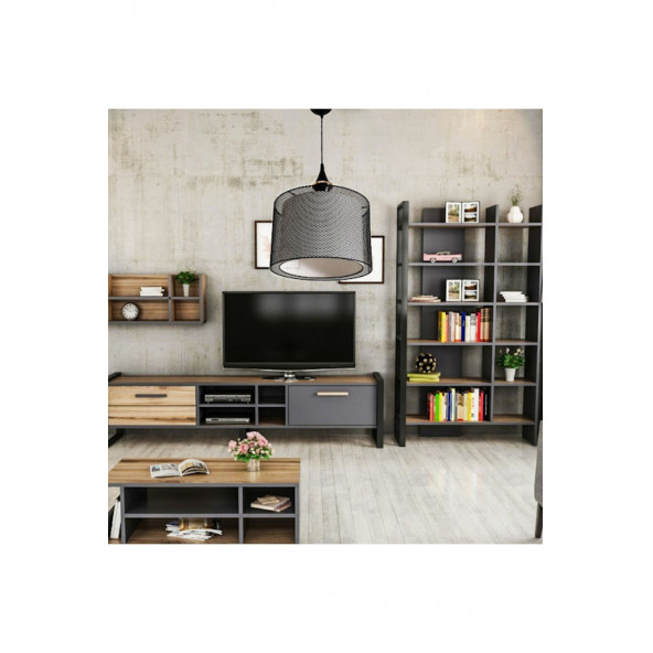 DEDE AVİZE METAL FİLELİ ABAJUR KUMAŞLI SİYAH SARKIT AVİZE AYDINLATMA