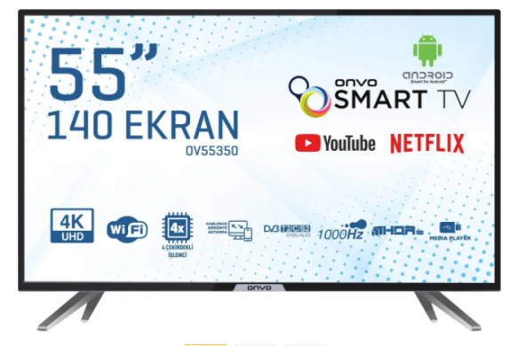 Onvo OV55350 4K Ultra HD 55" 140 Ekran Uydu Alıcılı Smart LED TV