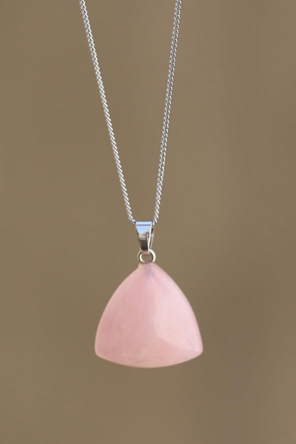 Pembe Kuvars Doğal Taş Kolye