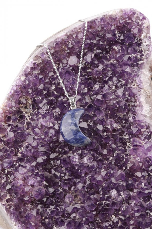 Sodalit Doğal Taş Ay Model Kolye - Resim 2