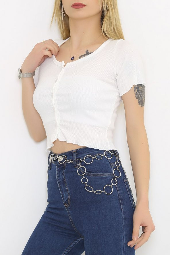 Önü Düğmeli Bluz Beyaz - 9246.224. - 5