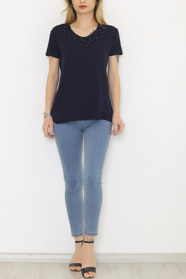 Önü İncili Bluz Lacivert - 9304.139. - 5