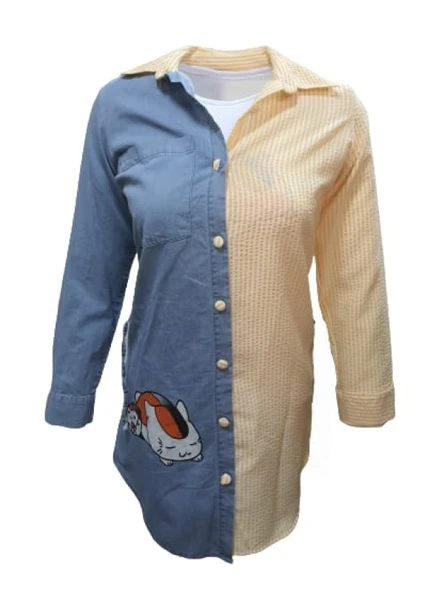 Melif Kadın Kot Gömlek İçi T-shirt İkili Takım 222 - 1