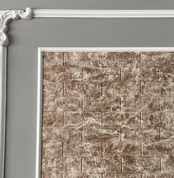 Renkli Duvarlar Kendinden Yapışkanlı 3D Koyu Bej Tuğla Duvar Kağıdı Paneli NW125 - 2