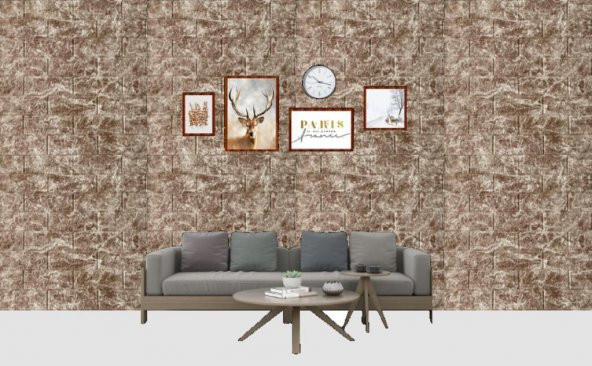 Renkli Duvarlar Kendinden Yapışkanlı 3D Koyu Bej Tuğla Duvar Kağıdı Paneli NW125 - 3