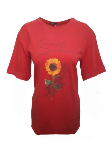 Kuzey Kadın Baskılı Yırtmaçlı Oversize Kadın T-Shirt 301 - Resim 7