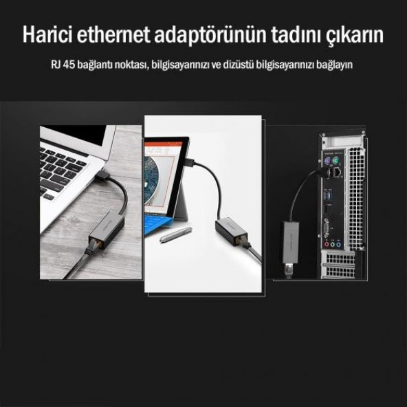 Ugreen USB 3.0 PC Mac Konsol Tv Box Ethernet Adaptörü Siyah - 8
