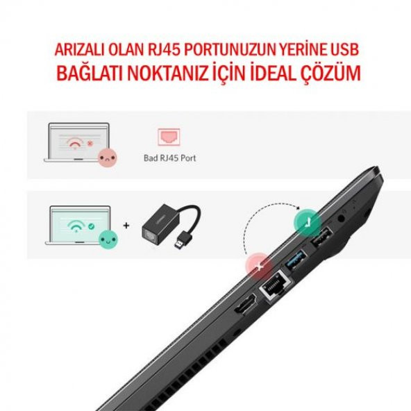 Ugreen USB 3.0 PC Mac Konsol Tv Box Ethernet Adaptörü Siyah - 2
