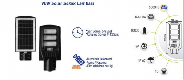 90W SOLAR SOKAK LAMBASI GÜNEŞ ENERJİLİ-3351 - 2