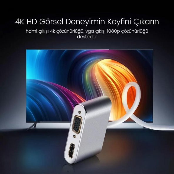 Ugreen Mini DisplayPort to VGA 4K HDMI Dönüştürücü Adaptör Gümüş - 5