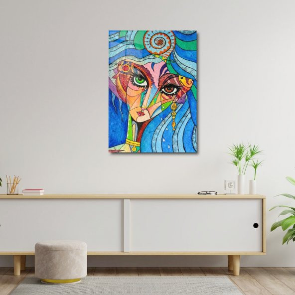 ArtofWallDesign Kadın Kübizm Kız Portre Cam Tablo UV