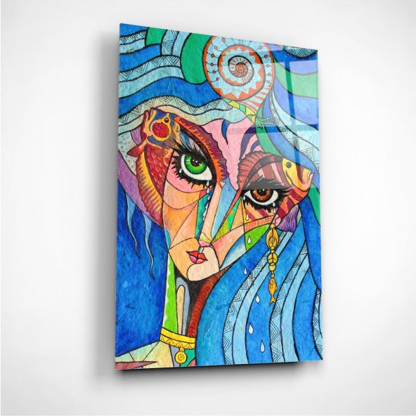 ArtofWallDesign Kadın Kübizm Kız Portre Cam Tablo UV - 2