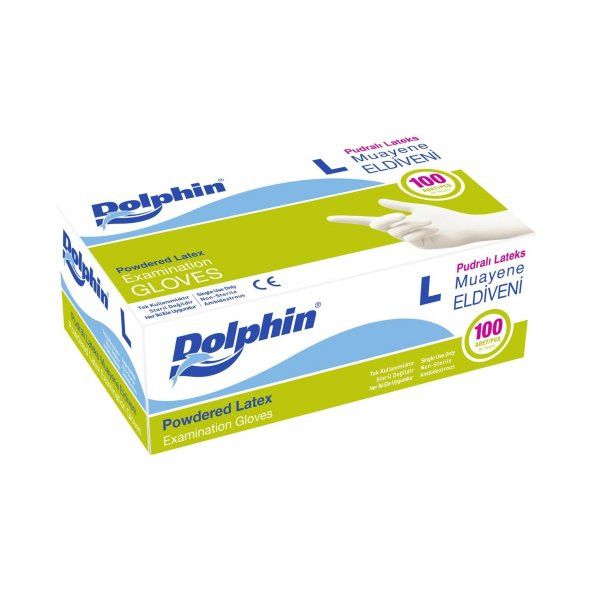 Dolphin Tek Kullanımlık Lateks Beyaz Pudralı Muayne Eldiveni Large Büyük Boy - 100'lü Paket