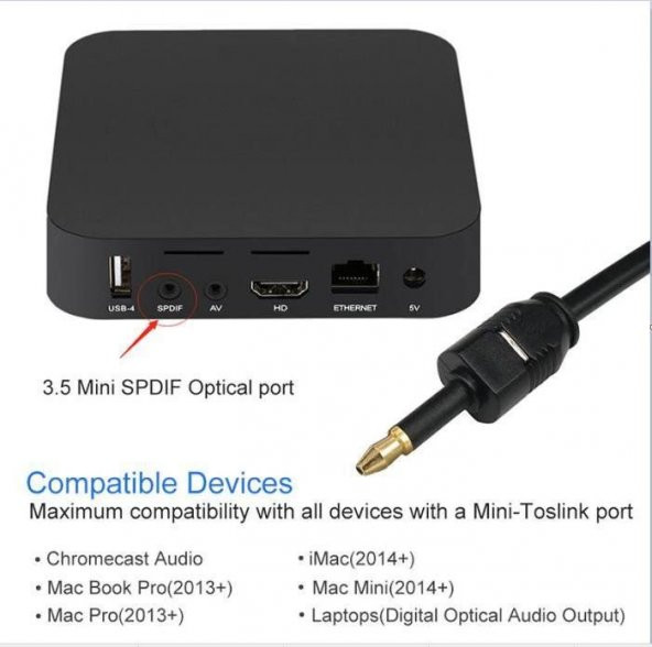 Xiaomi Mi Box Optik to SPDIF Dijital Ses Kablosu 2 Metre - 3