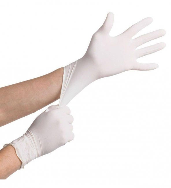 Dolphin Tek Kullanımlık Lateks Beyaz Pudralı Muayene Eldiveni - Medium - Orta Boy - 100'lü Paket - Resim 3