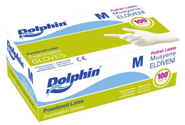 Dolphin Tek Kullanımlık Lateks Beyaz Pudralı Muayene Eldiveni - Medium - Orta Boy - 100'lü Paket - Resim 4