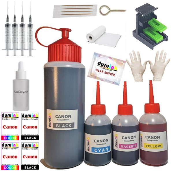 CANON MG3100 MG3150 MG3155 KARTUŞ DOLUM SETİ 500ml SİYAH+3X100ml RENKLİ (PG 540 CL 541)