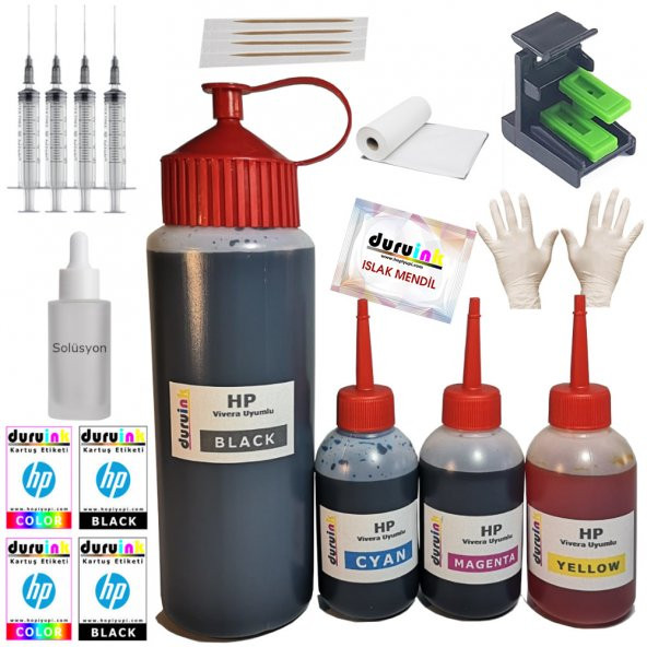 HP F380 F385 F388 (21 22) KARTUŞ DOLUM SETİ 500ML SİYAH+3X100ML RENKLİ