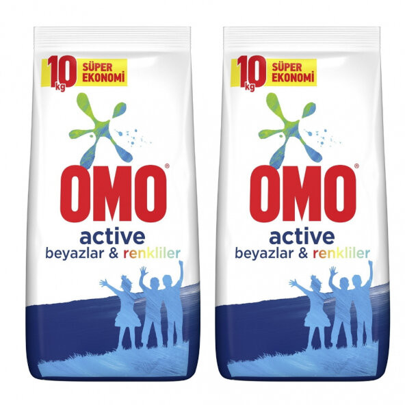 Omo Active 10 kg 66 Yıkama 2'li Paket Beyazlar ve Renkliler Toz Çamaşır Deterjanı