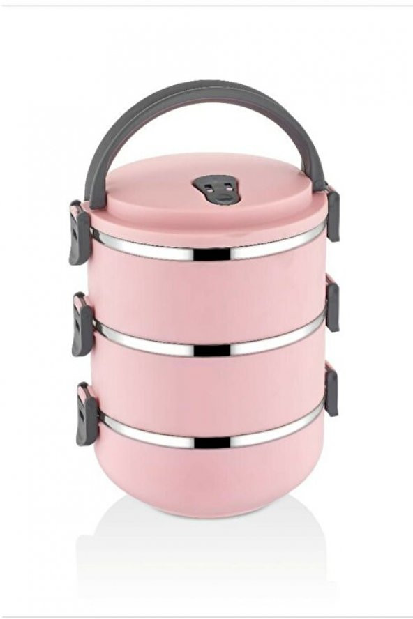 3 Katlı Taşınabilir Yemek Termosu Vakumlu Sefer Tası Gıda Saklama Kabı 2,25 Litre Pembe - 1