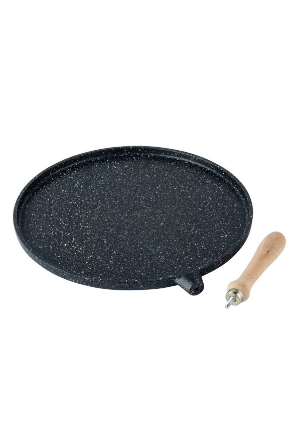 Döküm Granit Gözleme Tavası Büyük Boy 36 Cm Pizza Krep Fırın Tavası - 4