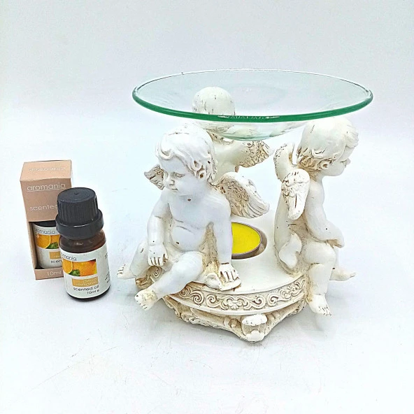 Dekoratif Üçlü Melek Bebek Buhurdanlık Portakal Yağı Hediyeli