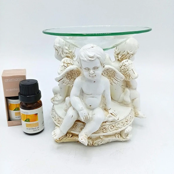 Dekoratif Üçlü Melek Bebek Buhurdanlık Portakal Yağı Hediyeli - 2
