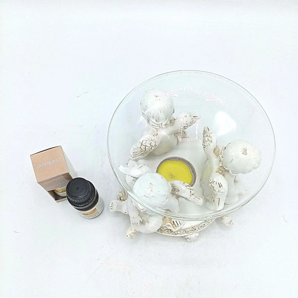 Dekoratif Üçlü Melek Bebek Buhurdanlık Portakal Yağı Hediyeli - 3