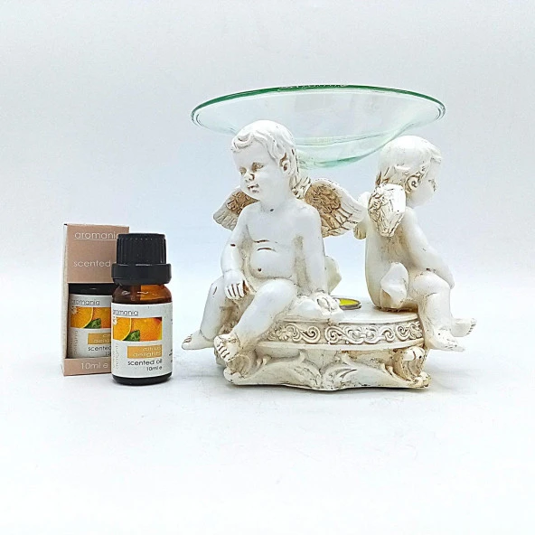 Dekoratif Üçlü Melek Bebek Buhurdanlık Portakal Yağı Hediyeli - 5