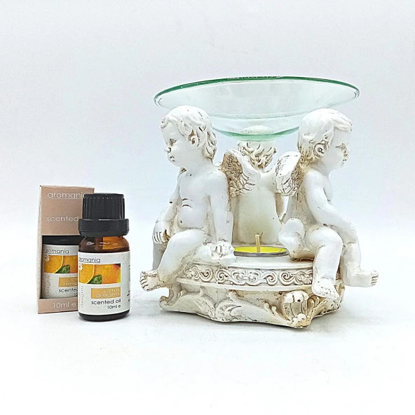 Dekoratif Üçlü Melek Bebek Buhurdanlık Portakal Yağı Hediyeli - 6