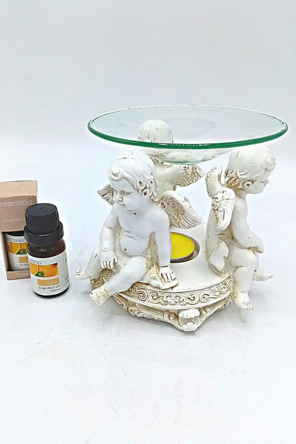 Dekoratif Üçlü Melek Bebek Buhurdanlık Portakal Yağı Hediyeli - 7