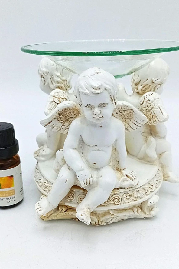 Dekoratif Üçlü Melek Bebek Buhurdanlık Portakal Yağı Hediyeli - 8
