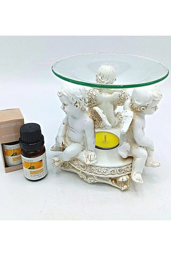 Dekoratif Üçlü Melek Bebek Buhurdanlık Portakal Yağı Hediyeli - 10