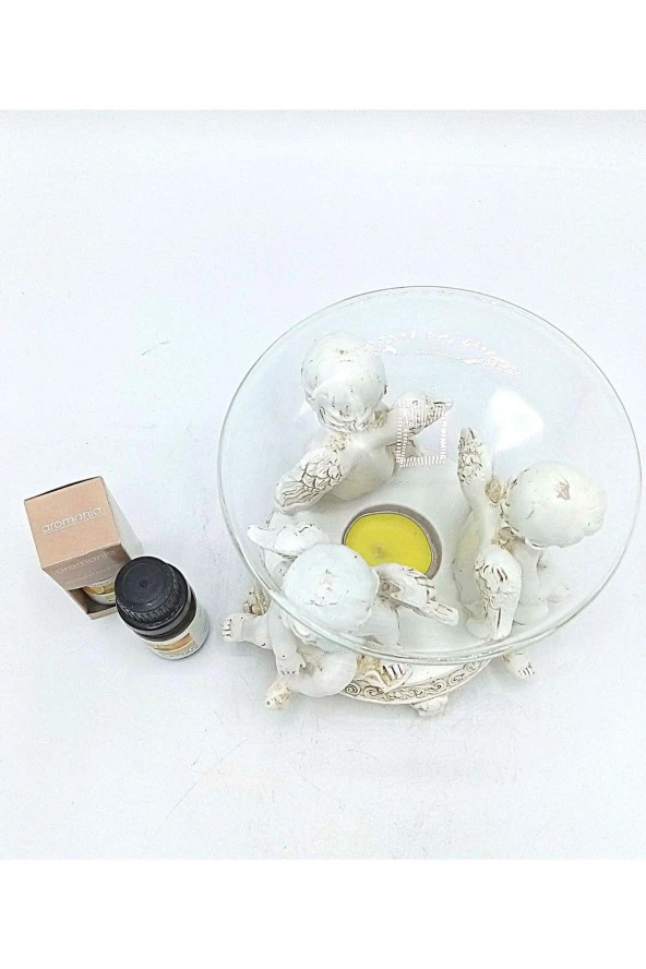 Dekoratif Üçlü Melek Bebek Buhurdanlık Portakal Yağı Hediyeli - 11