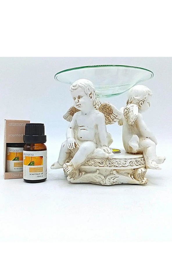 Dekoratif Üçlü Melek Bebek Buhurdanlık Portakal Yağı Hediyeli - 12
