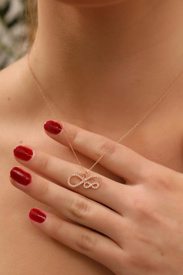 925 Ayar Gümüş Zirkon Taşlı Sonsuzluk Tasarım Kolye - 2