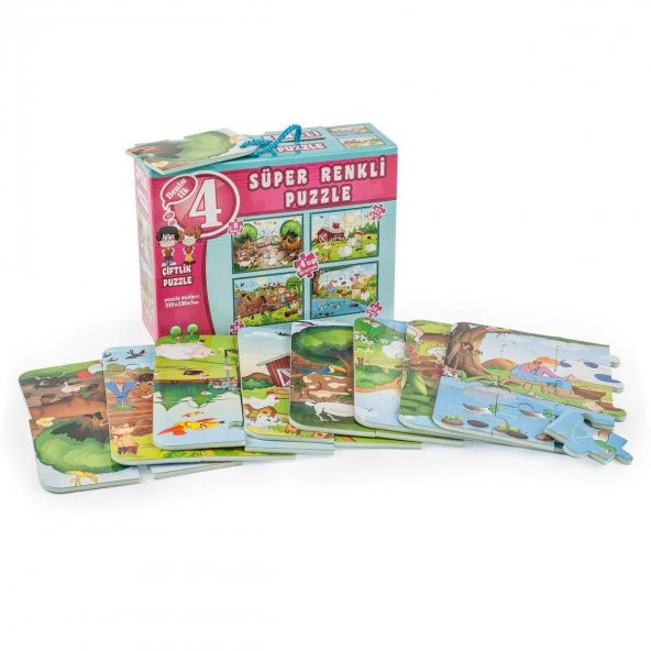 DıyToy 3222 Süper Renkli 4lü Puzzle - Çiftlik / 8+12+16+24 Parça Puzzle