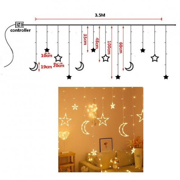Schulzz Solar Güneş Enerjili 8 Modlu 5 Metre Ay Yıldızlı Bahçe Aydınlatma - 3